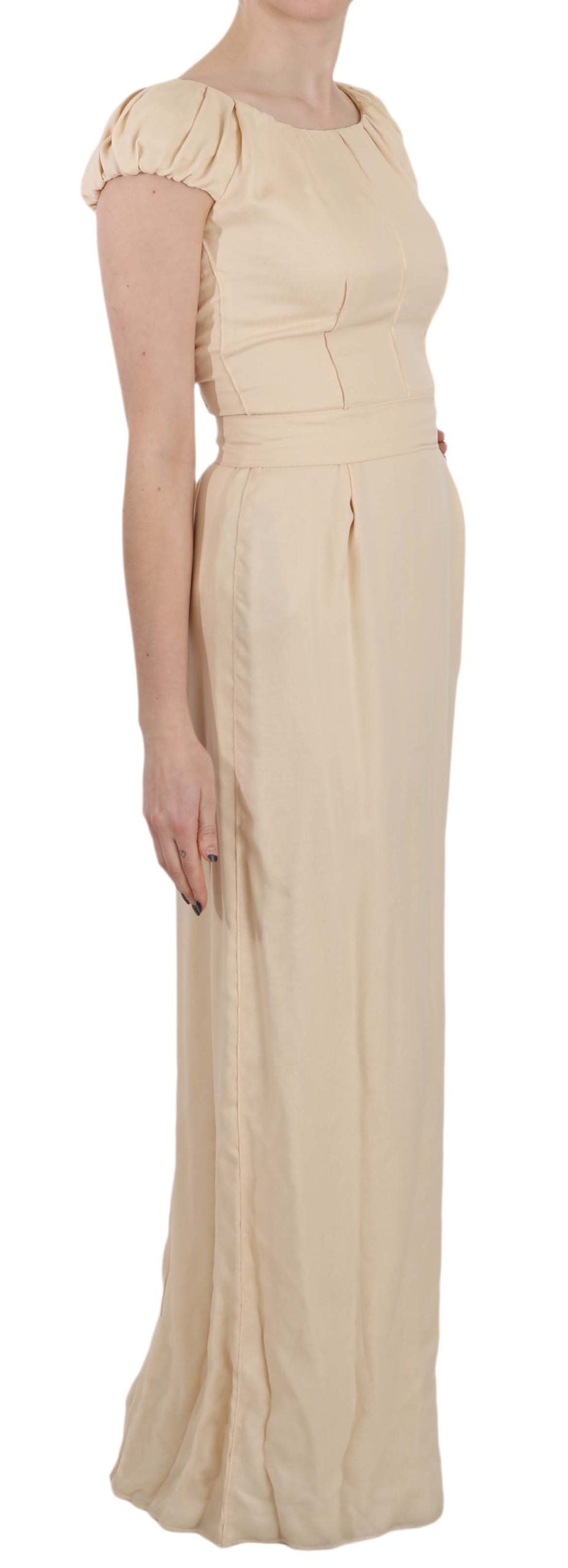 Dolce & Gabbana Beige Silk Column Cap Sleeve Gown Dress