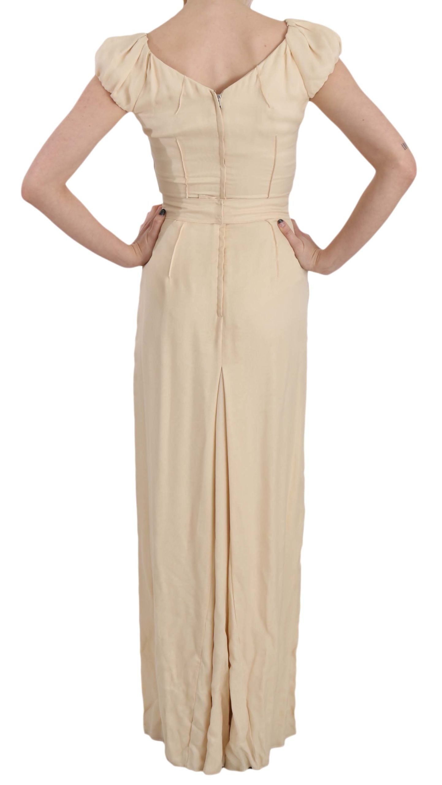 Dolce & Gabbana Beige Silk Column Cap Sleeve Gown Dress