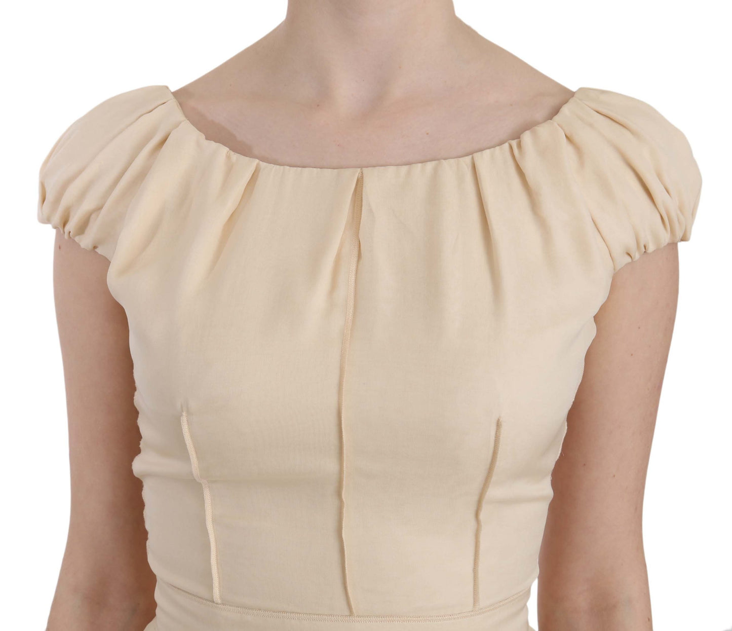 Dolce & Gabbana Beige Silk Column Cap Sleeve Gown Dress