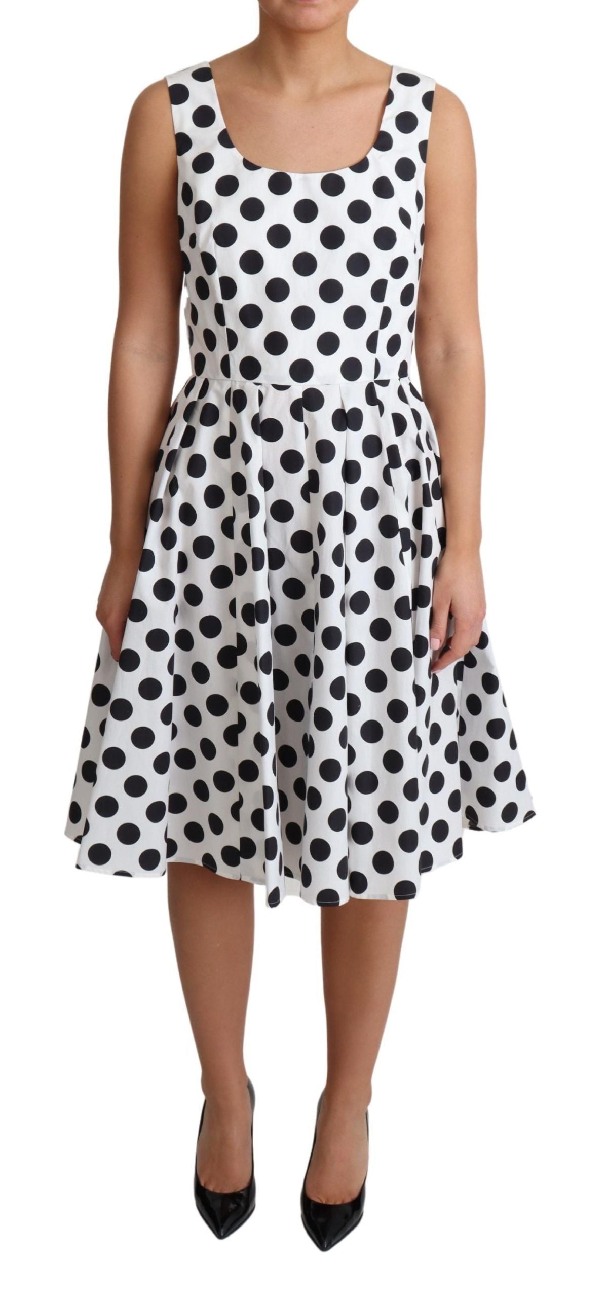 Dolce & Gabbana White Polka Dotted Cotton A-Line Dress