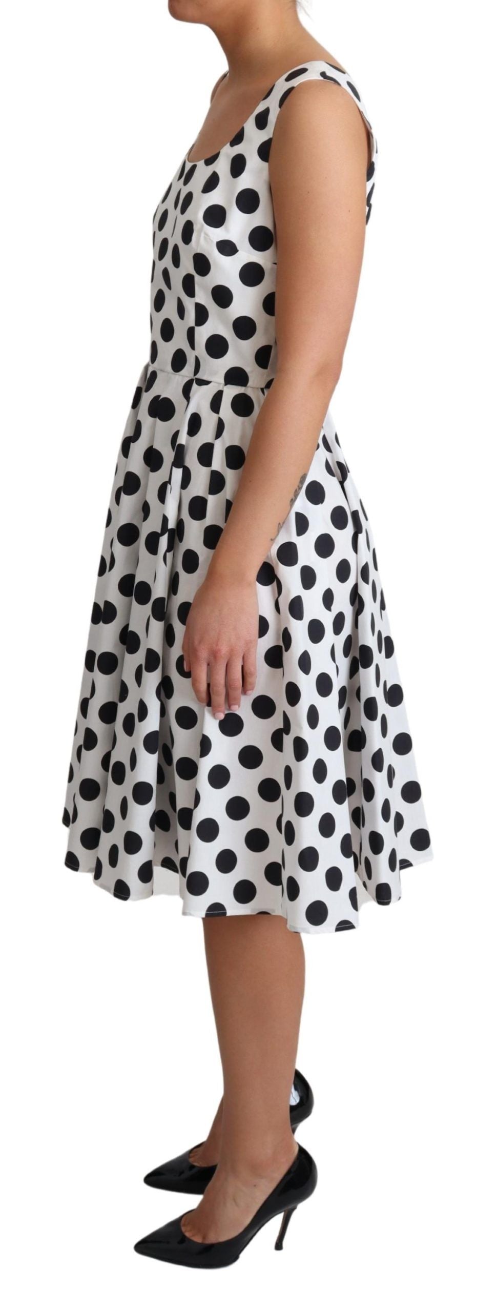 Dolce & Gabbana White Polka Dotted Cotton A-Line Dress