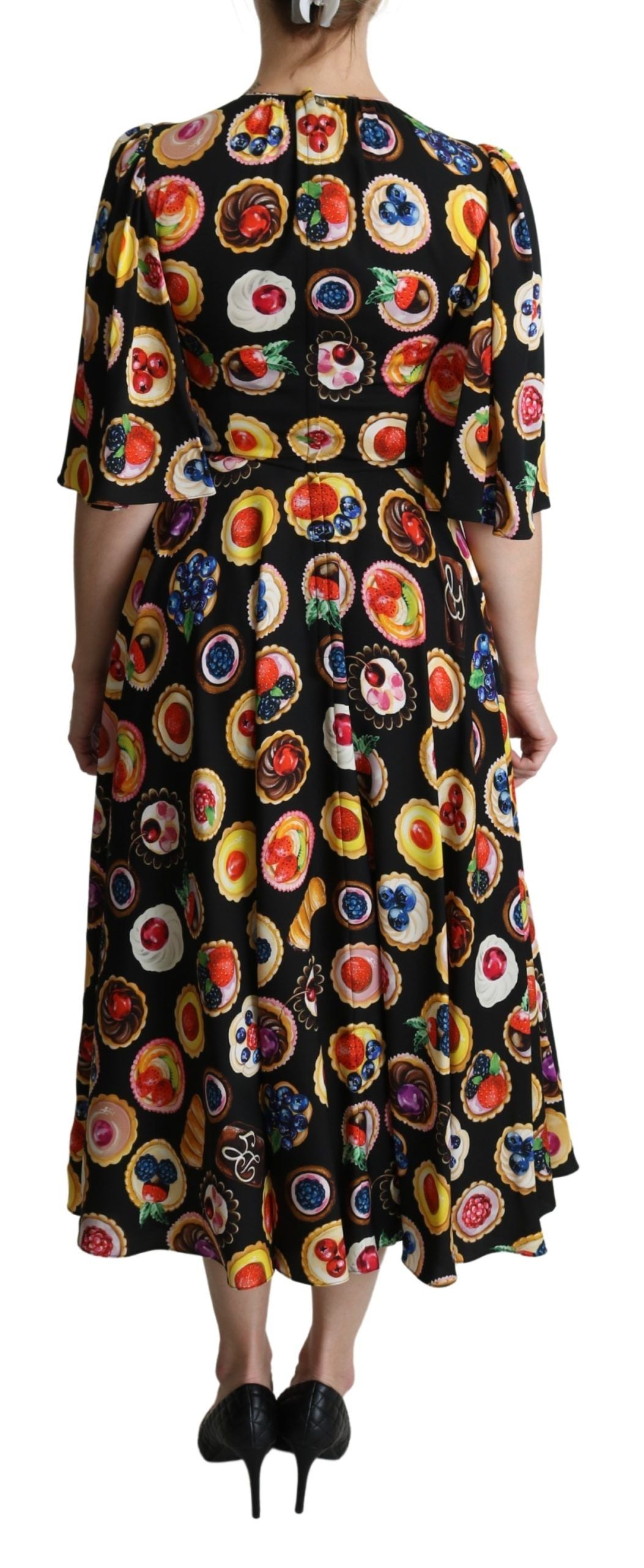 Dolce & Gabbana Multicolor Desserts A-line Maxi Silk Pie Dress