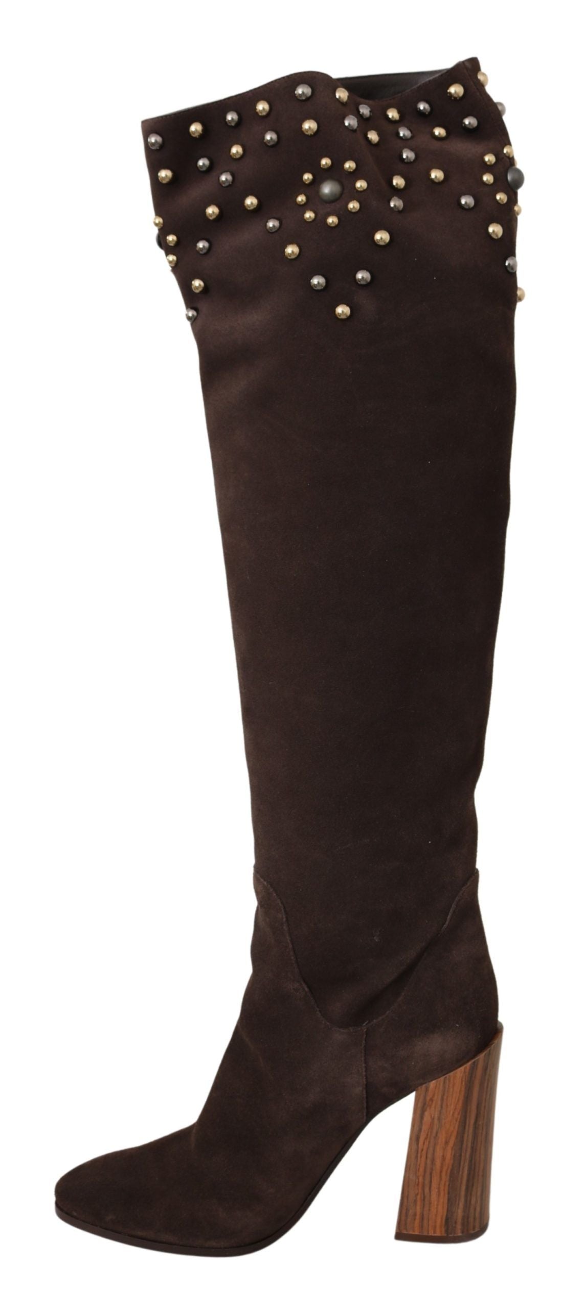 Dolce & Gabbana Brown Suede Studded Knee High Shoes Boots