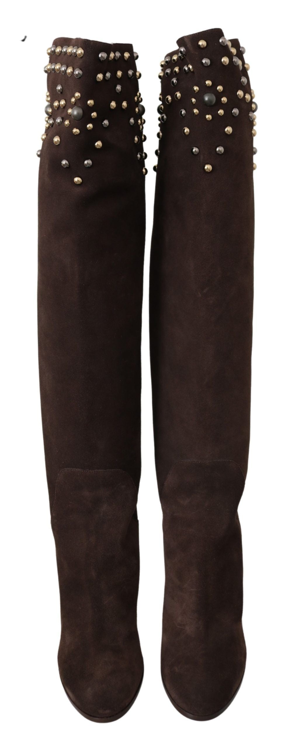 Dolce & Gabbana Brown Suede Studded Knee High Shoes Boots