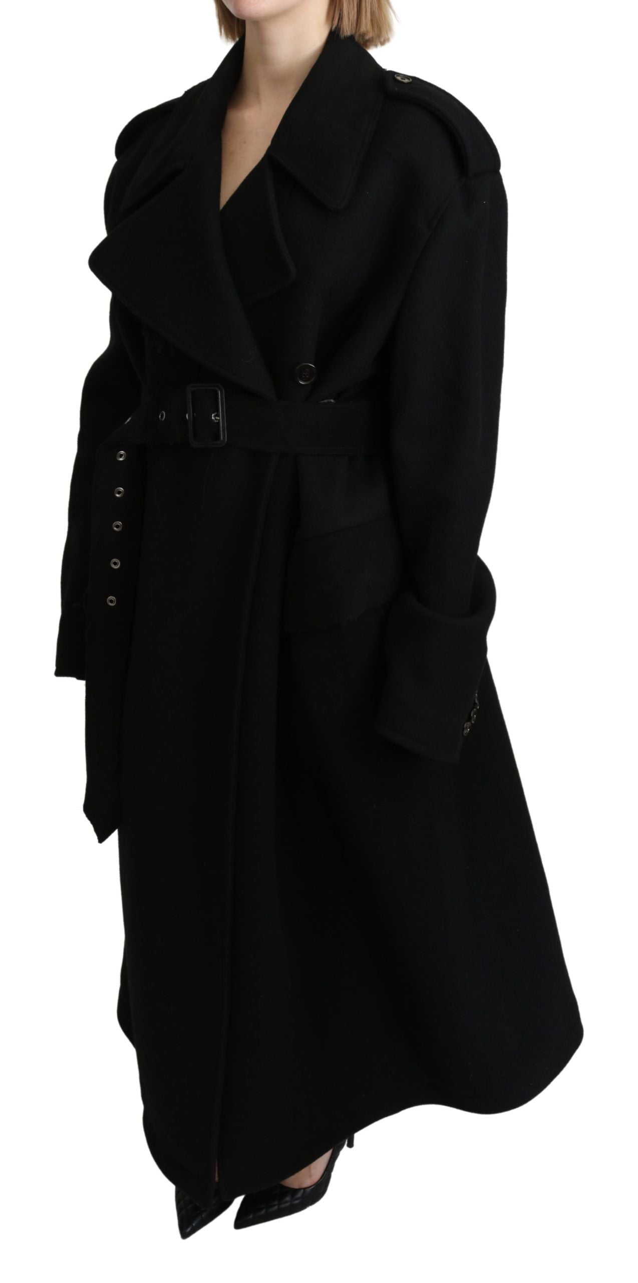 Dolce & Gabbana Virgin Wool Black Blazer Trenchcoat Jacket