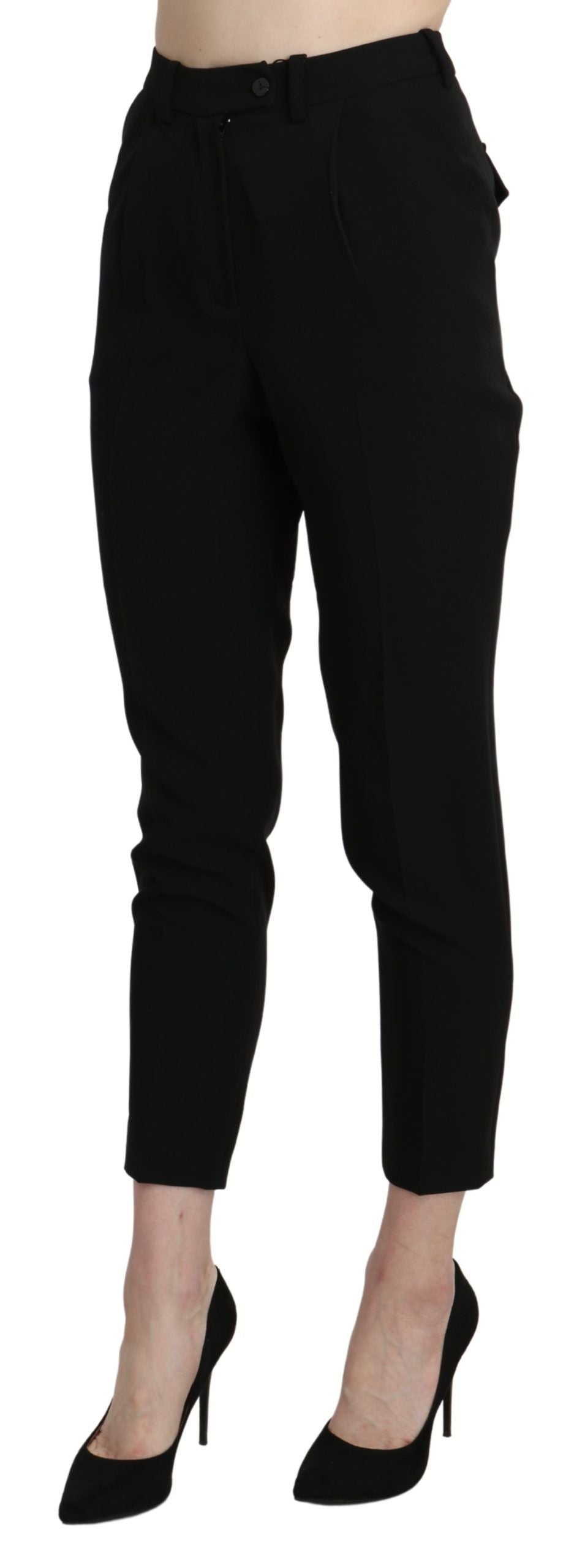 BENCIVENGA Black High Waist Skinny Cropped Dress Trouser Pant