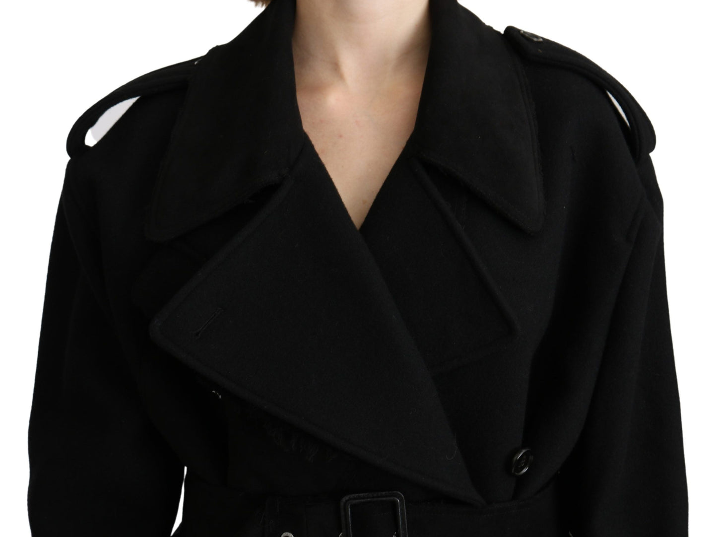 Dolce & Gabbana Virgin Wool Black Blazer Trenchcoat Jacket