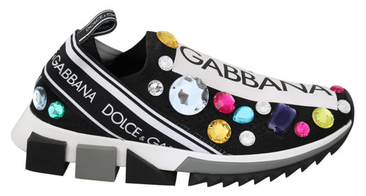 Dolce & Gabbana Black Multicolor Crystal Sneakers Shoes