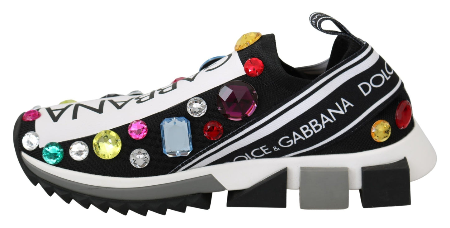 Dolce & Gabbana Black Multicolor Crystal Sneakers Shoes