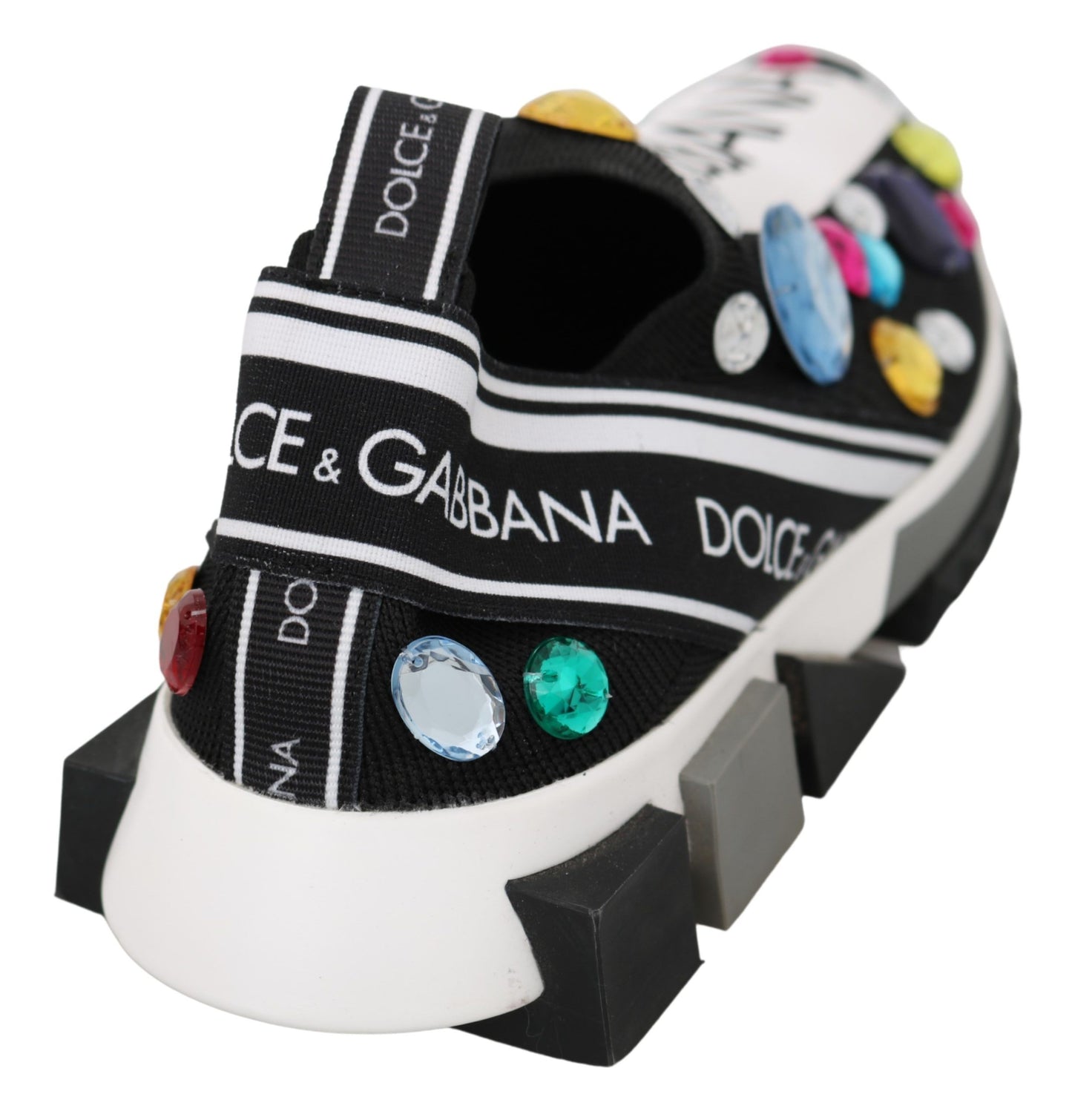 Dolce & Gabbana Black Multicolor Crystal Sneakers Shoes