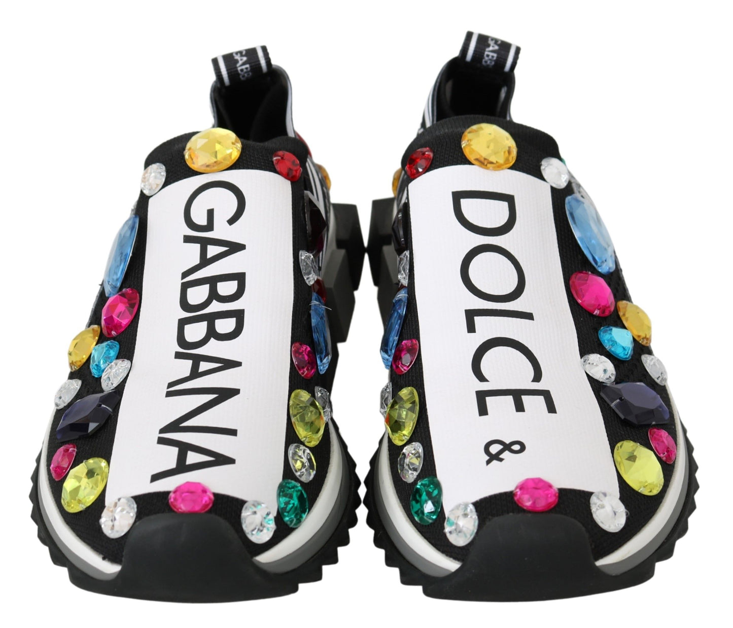 Dolce & Gabbana Black Multicolor Crystal Sneakers Shoes