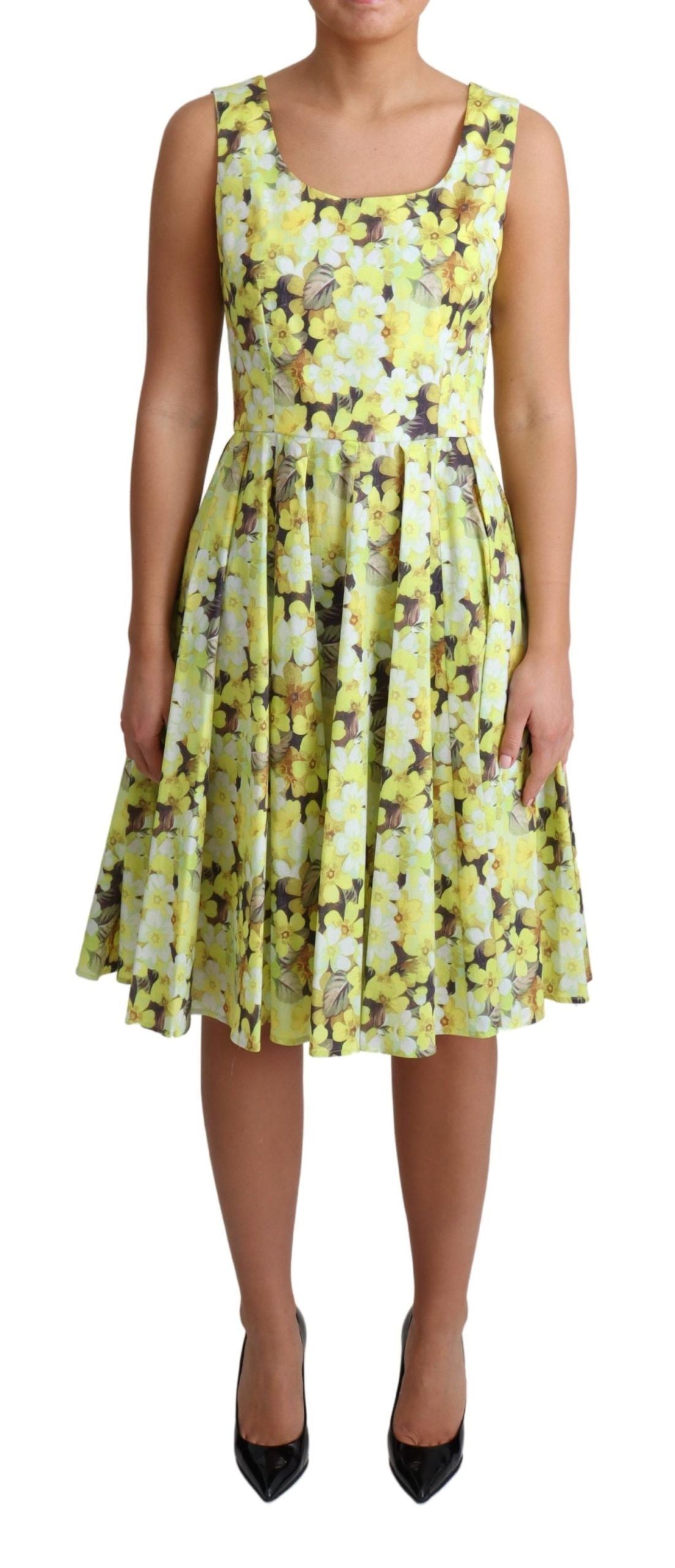 Dolce & Gabbana Yellow Floral Cotton Stretch Gown Dress