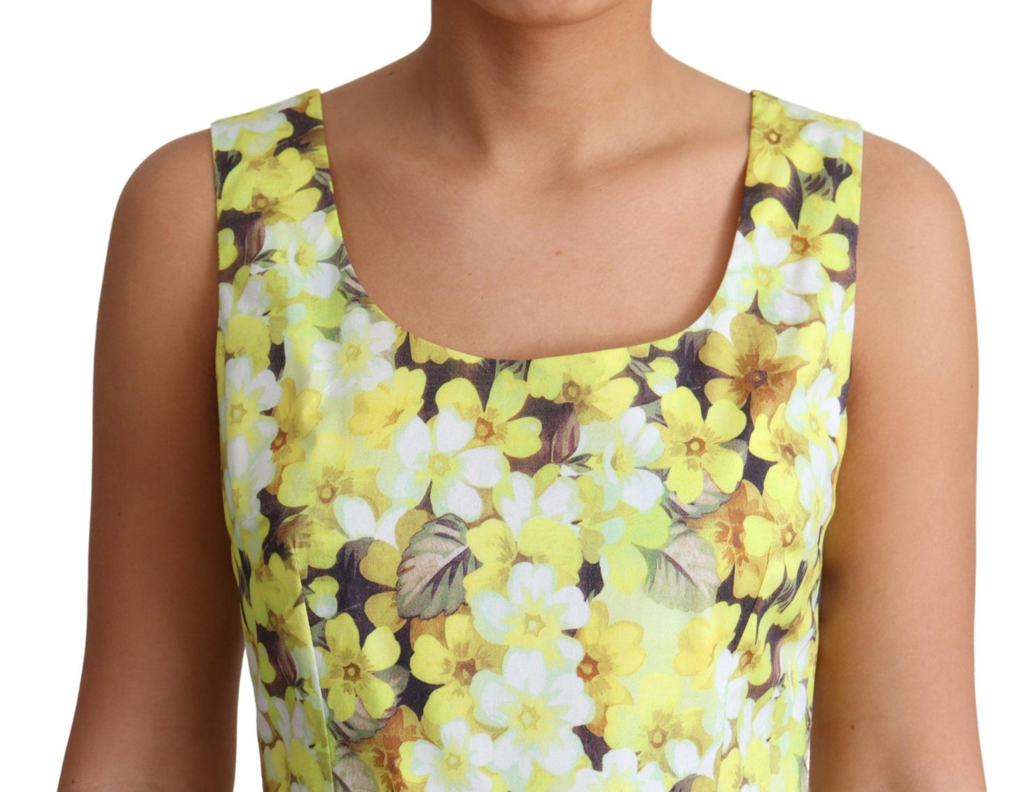 Dolce & Gabbana Yellow Floral Cotton Stretch Gown Dress