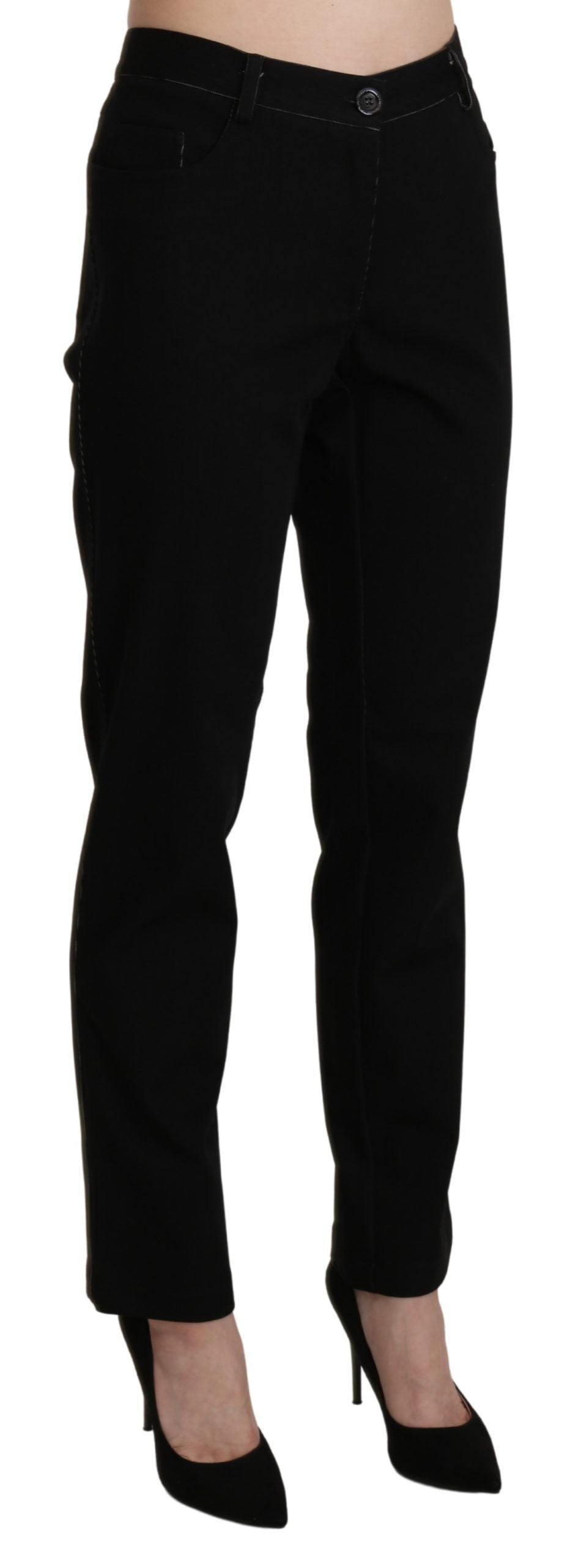 BENCIVENGA Black High Waist Straight Casual Trouser Pant