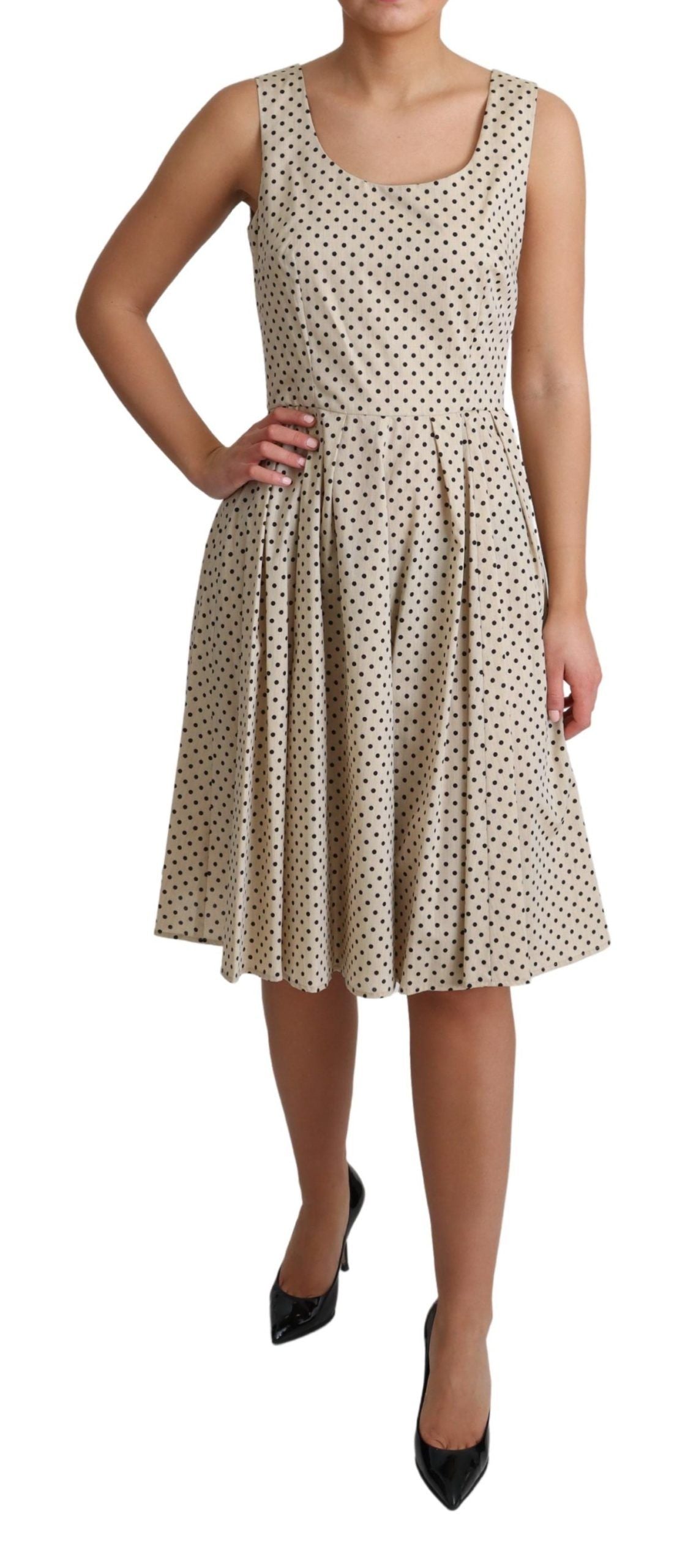 Dolce & Gabbana Beige Polka Dotted Cotton A-Line Dress