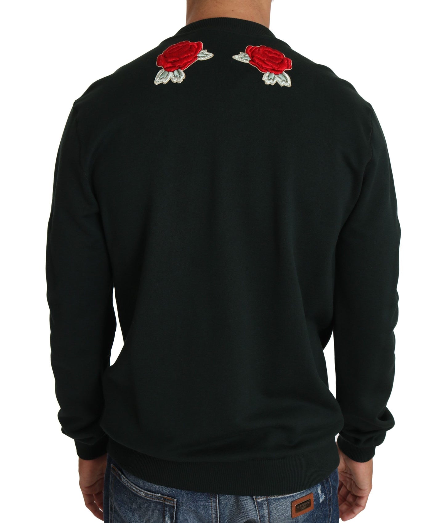 Dolce & Gabbana Green Crystal Heart Roses Gun Sweater