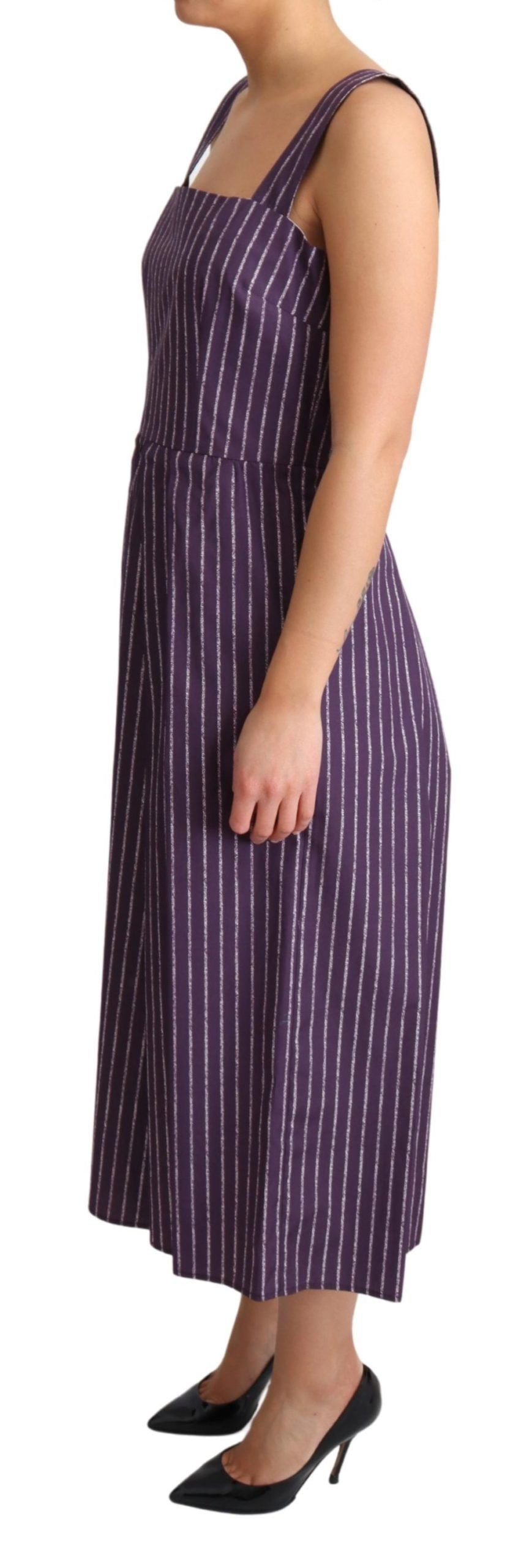 Dolce & Gabbana Purple Striped Cotton A-Line Stretch Dress