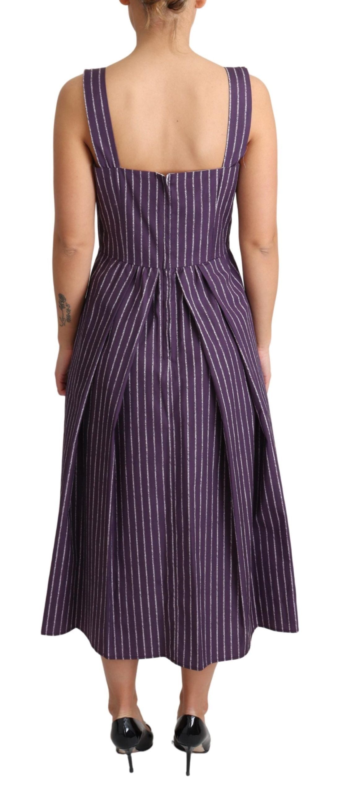 Dolce & Gabbana Purple Striped Cotton A-Line Stretch Dress