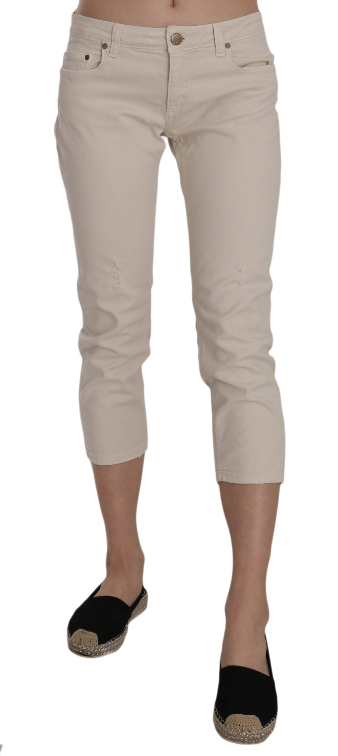 Dondup Beige Cotton Stretch Low Waist Skinny Cropped Capri Jeans