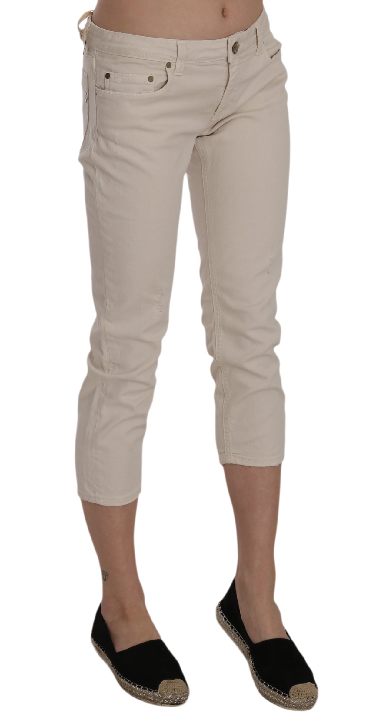 Dondup Beige Cotton Stretch Low Waist Skinny Cropped Capri Jeans