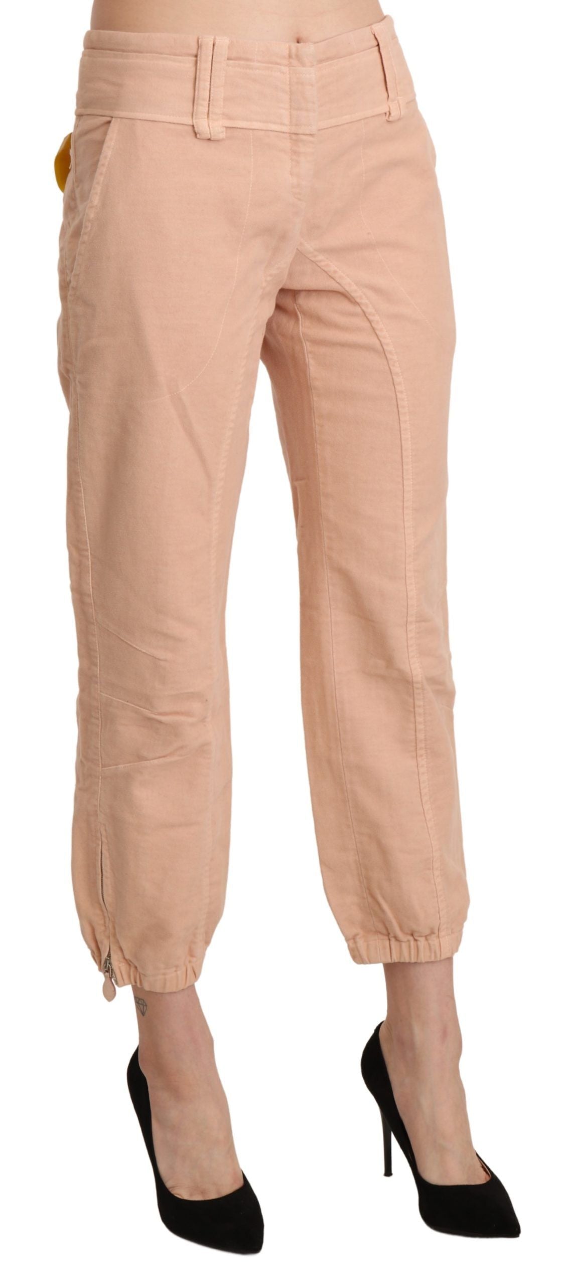 Ermanno Scervino Beige Mid Waist Cropped Cotton Trouser Pants