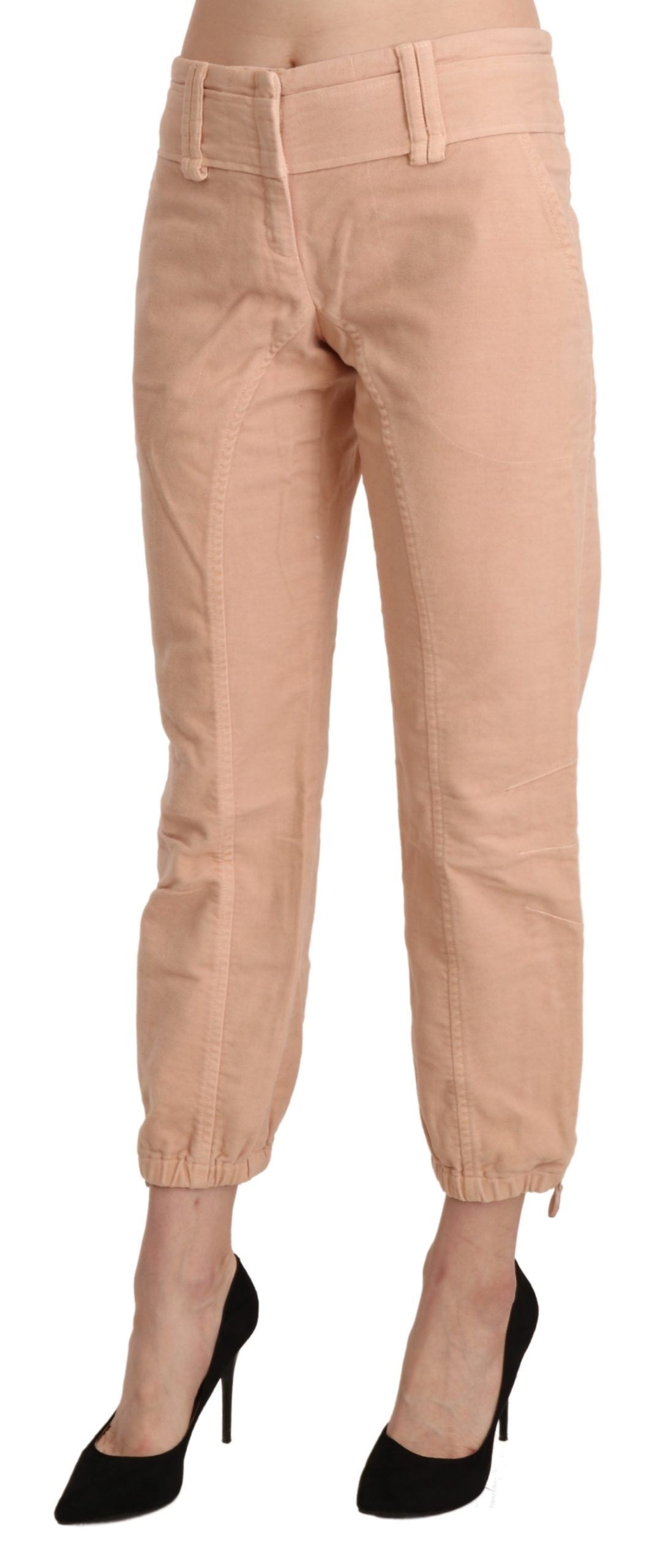 Ermanno Scervino Beige Mid Waist Cropped Cotton Trouser Pants