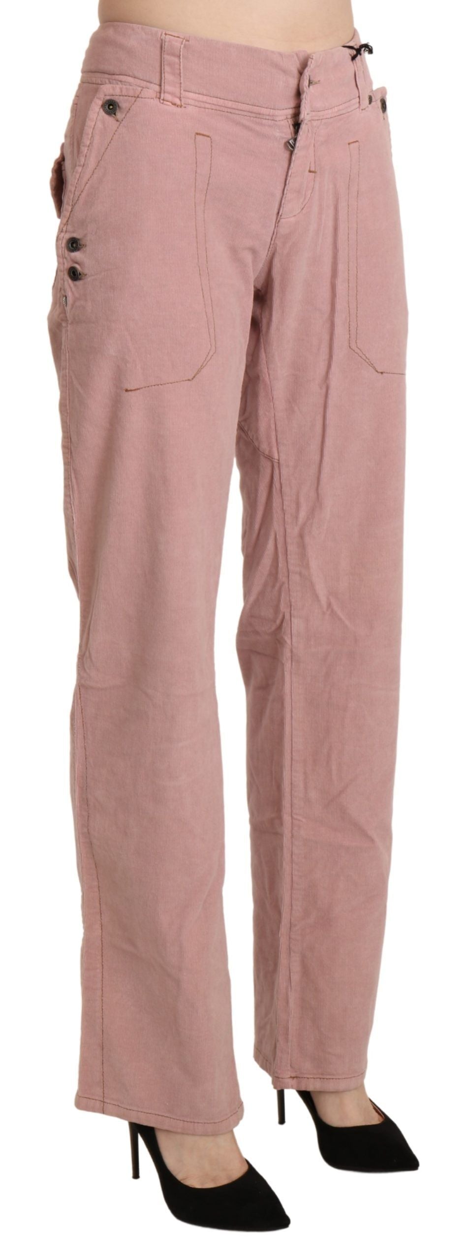 Ermanno Scervino Pink High Waist Straight Cotton Trouser Pants