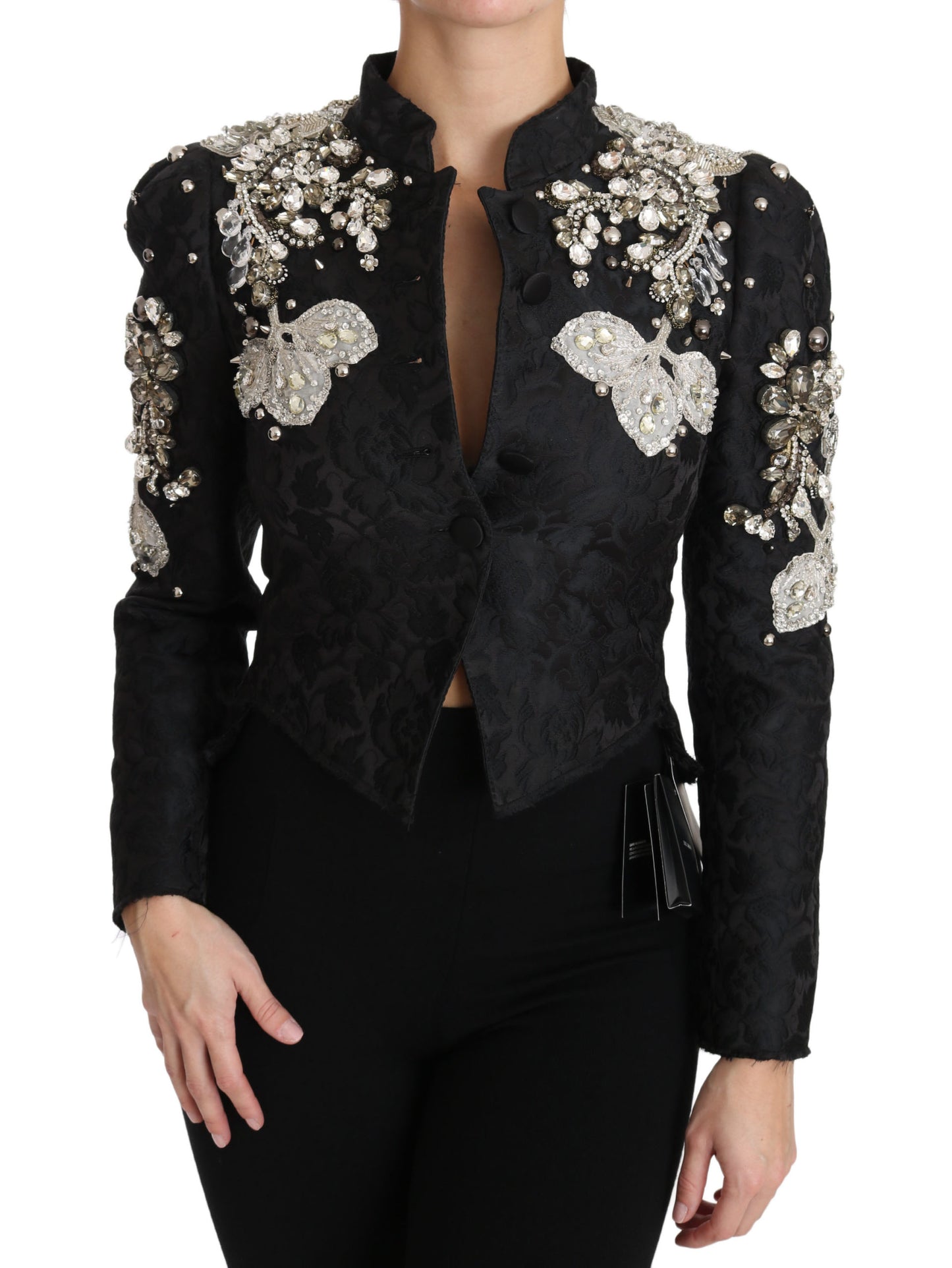 Dolce & Gabbana Black Jacquard Crystal Floral Jacket