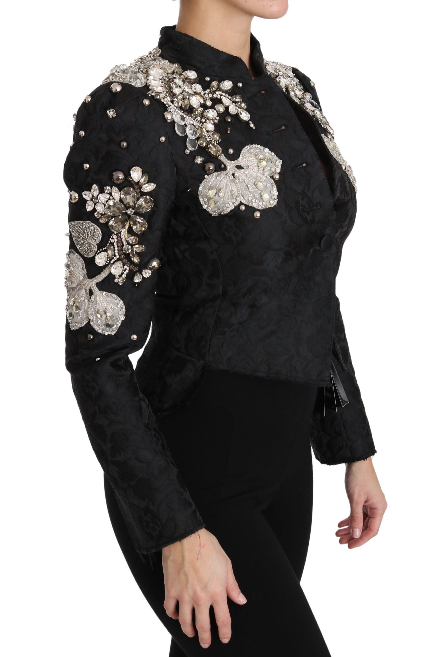 Dolce & Gabbana Black Jacquard Crystal Floral Jacket