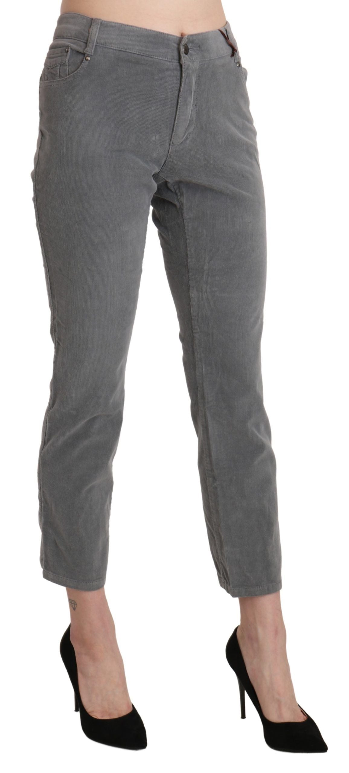 Ermanno Scervino Gray Cropped Cotton Stretch Trouser Pants