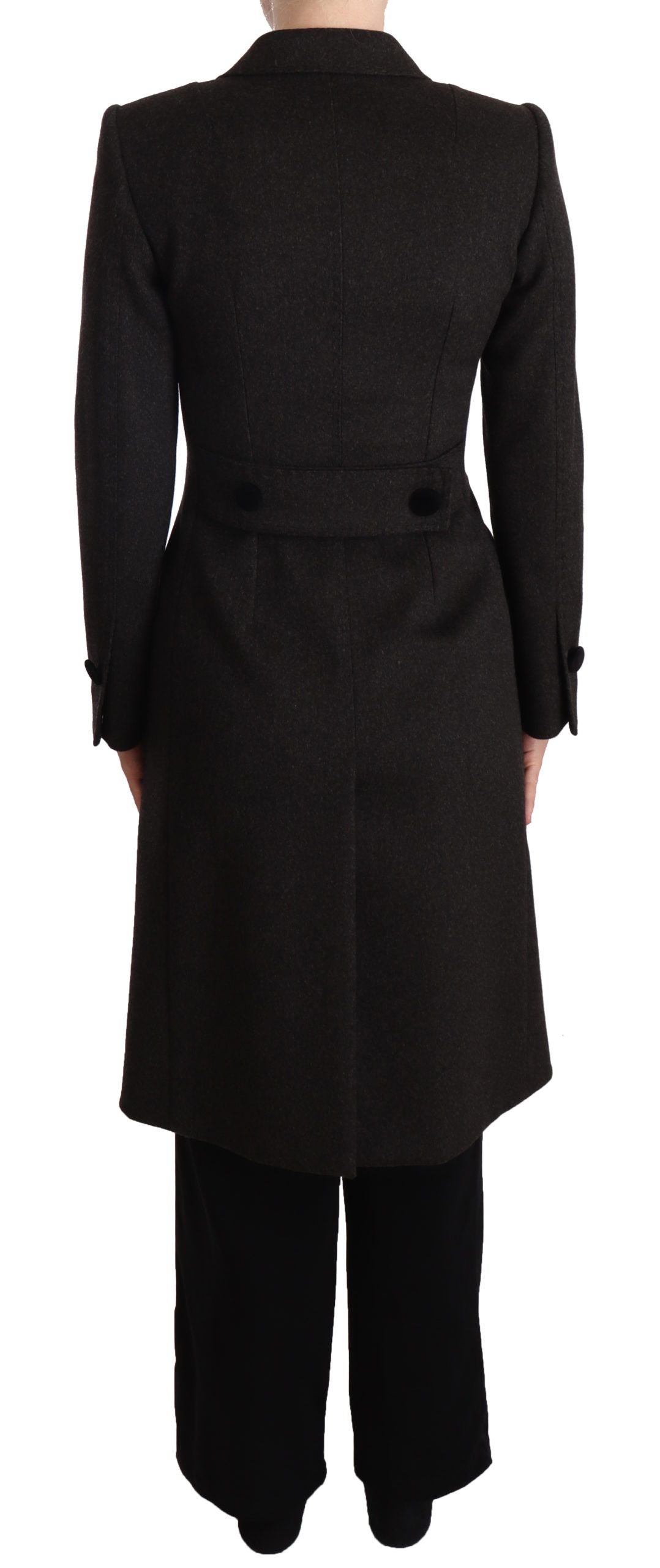 Dolce & Gabbana Gray Wool Cashmere Coat Crest Applique Jacket