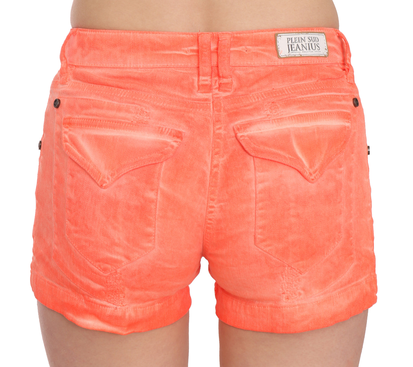 PLEIN SUD Orange Mid Waist Cotton Denim Mini Shorts