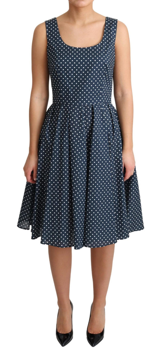 Dolce & Gabbana Blue Dotted Cotton A-Line Gown Dress