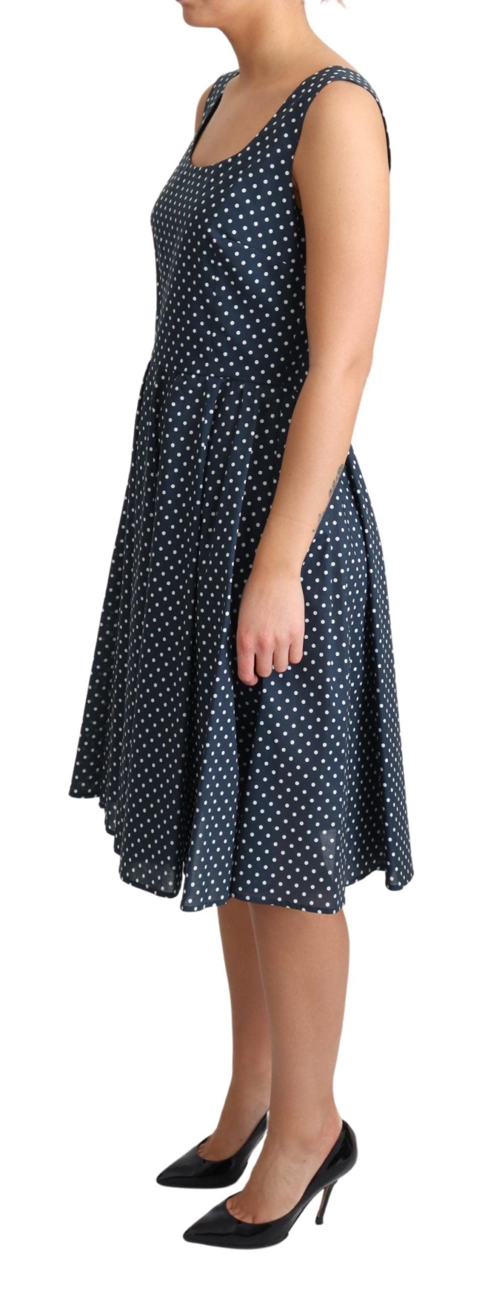 Dolce & Gabbana Blue Dotted Cotton A-Line Gown Dress