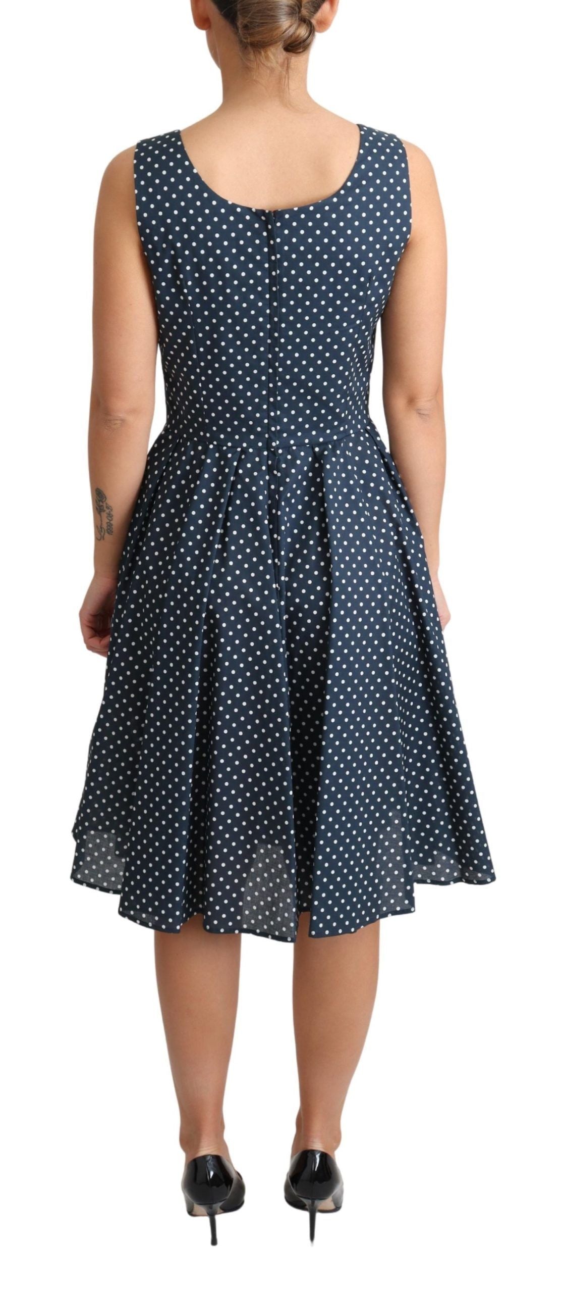 Dolce & Gabbana Blue Dotted Cotton A-Line Gown Dress