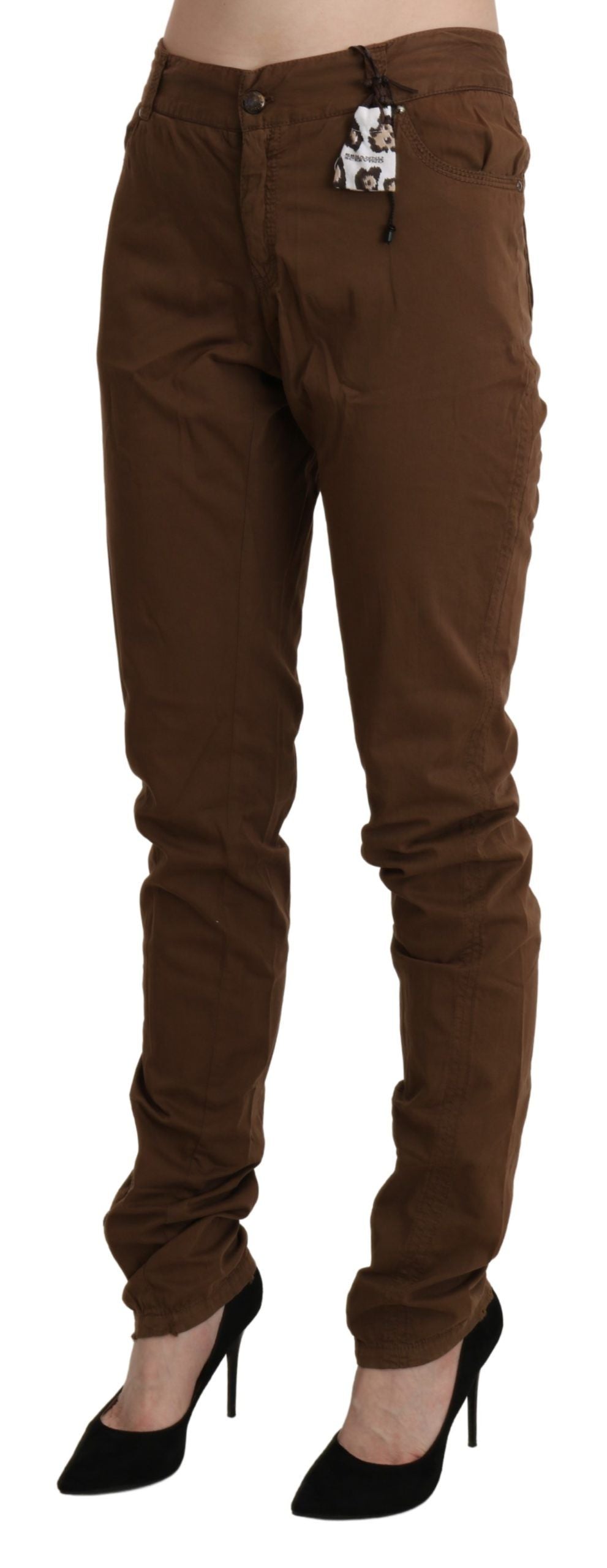 Ermanno Scervino Brown High Waist Skinny Trouser Cotton Pants