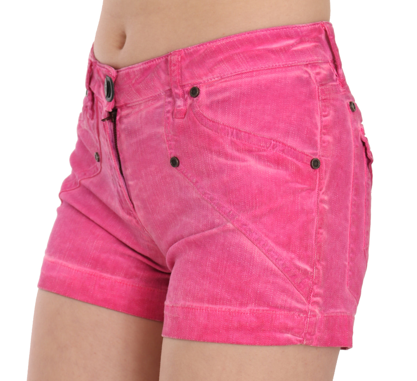 PLEIN SUD Pink Mid Waist Cotton Denim Mini Shorts