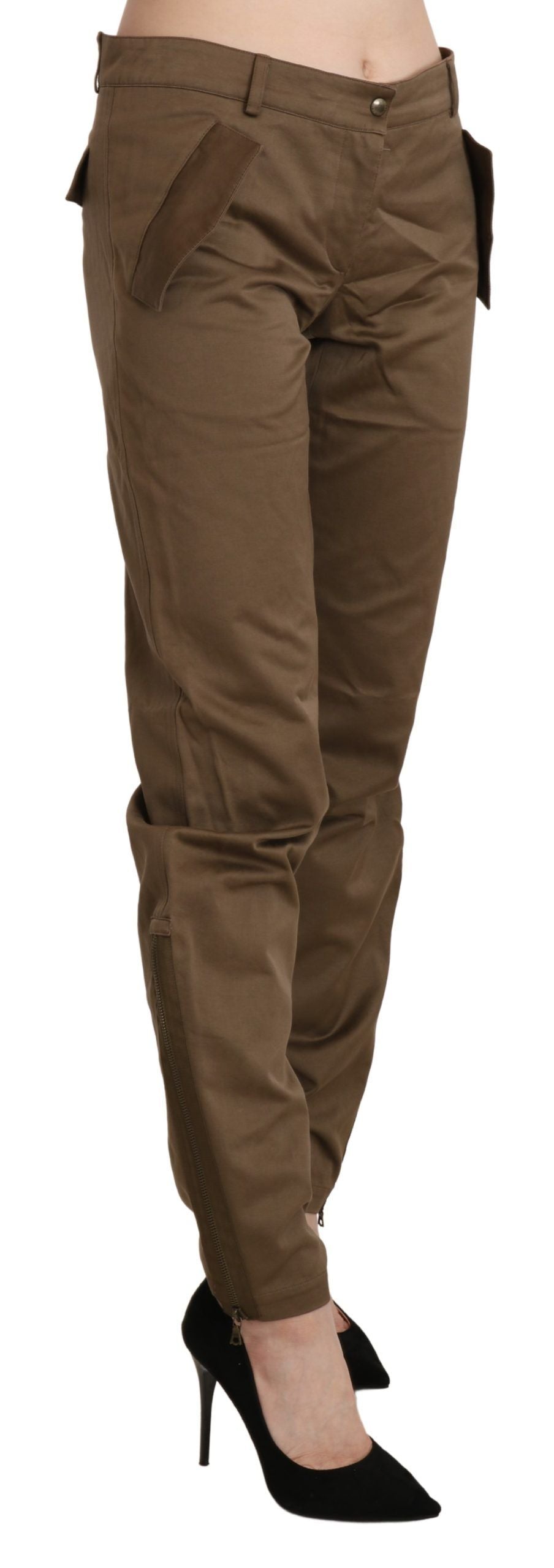 Ermanno Scervino Brown Mid Waist Straight Cotton Pants