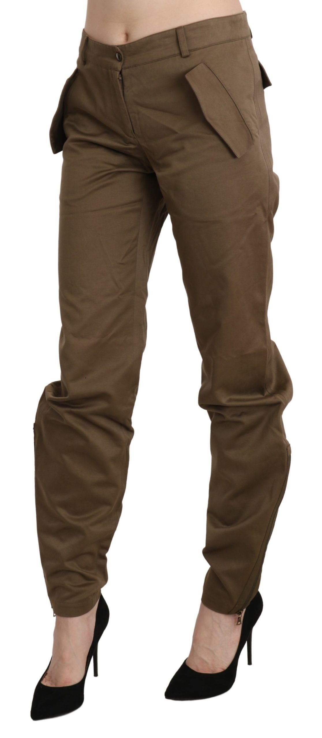 Ermanno Scervino Brown Mid Waist Straight Cotton Pants