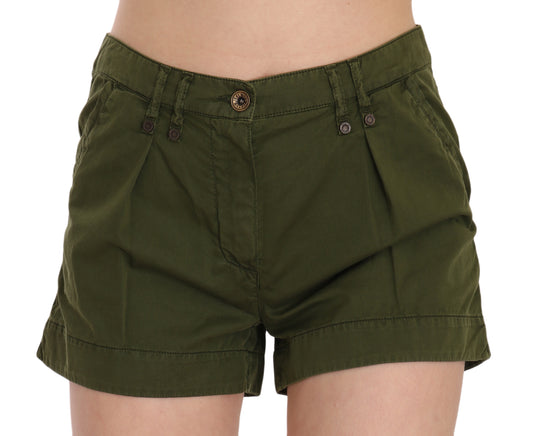 PLEIN SUD Green Mid Waist 100% Cotton Mini Shorts