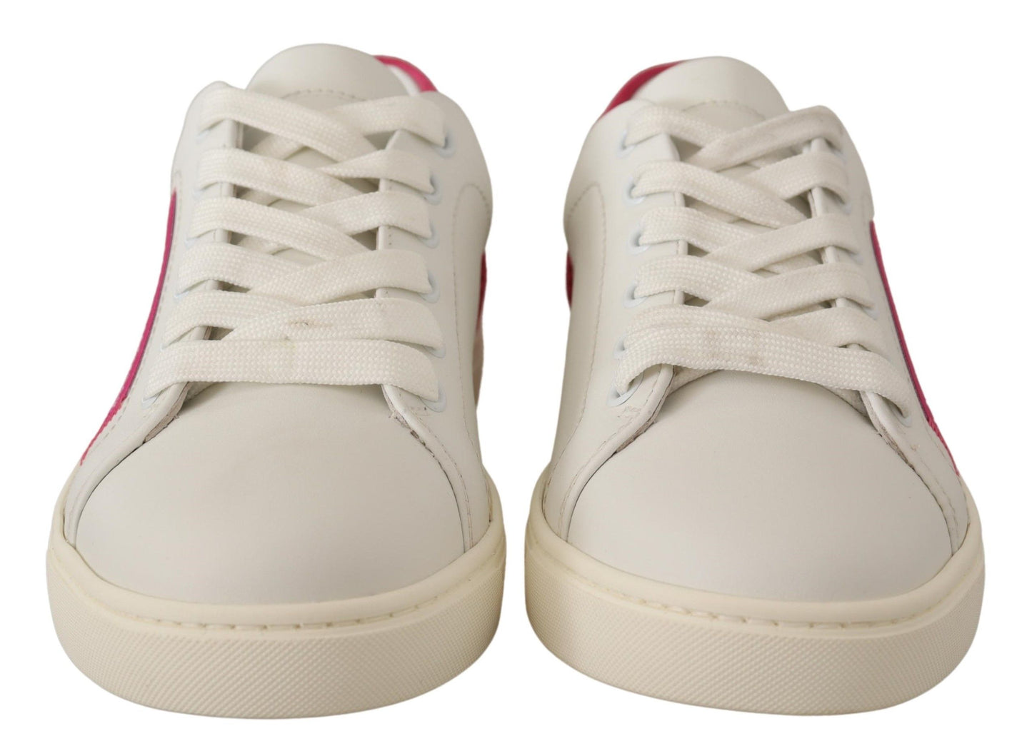 Dolce & Gabbana White Pink Leather Low Top Sneakers Womens Shoes