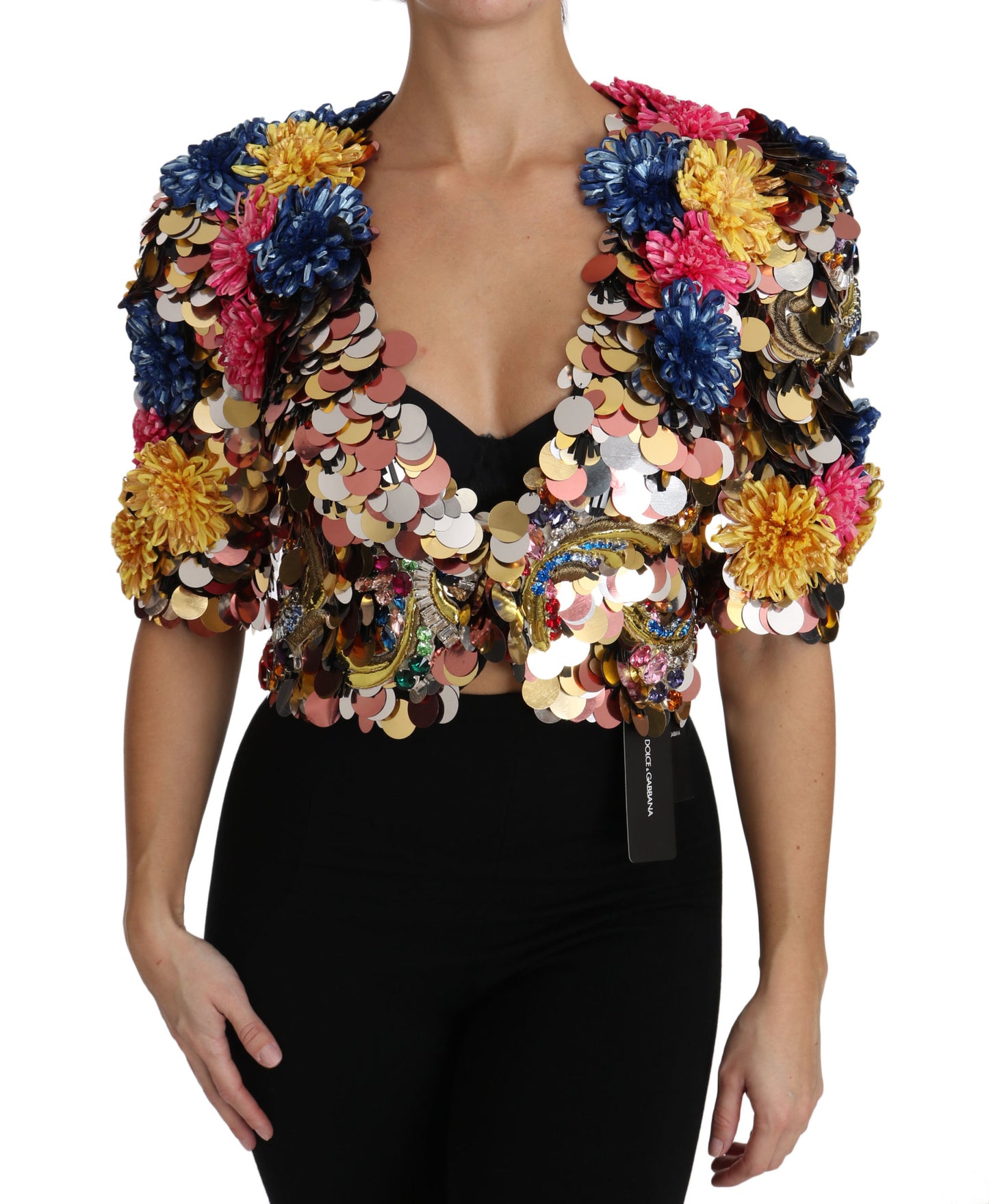 Dolce & Gabbana Crystal Sequined Floral Jacket Coat