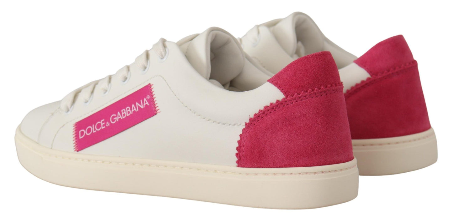 Dolce & Gabbana White Pink Leather Low Top Sneakers Womens Shoes