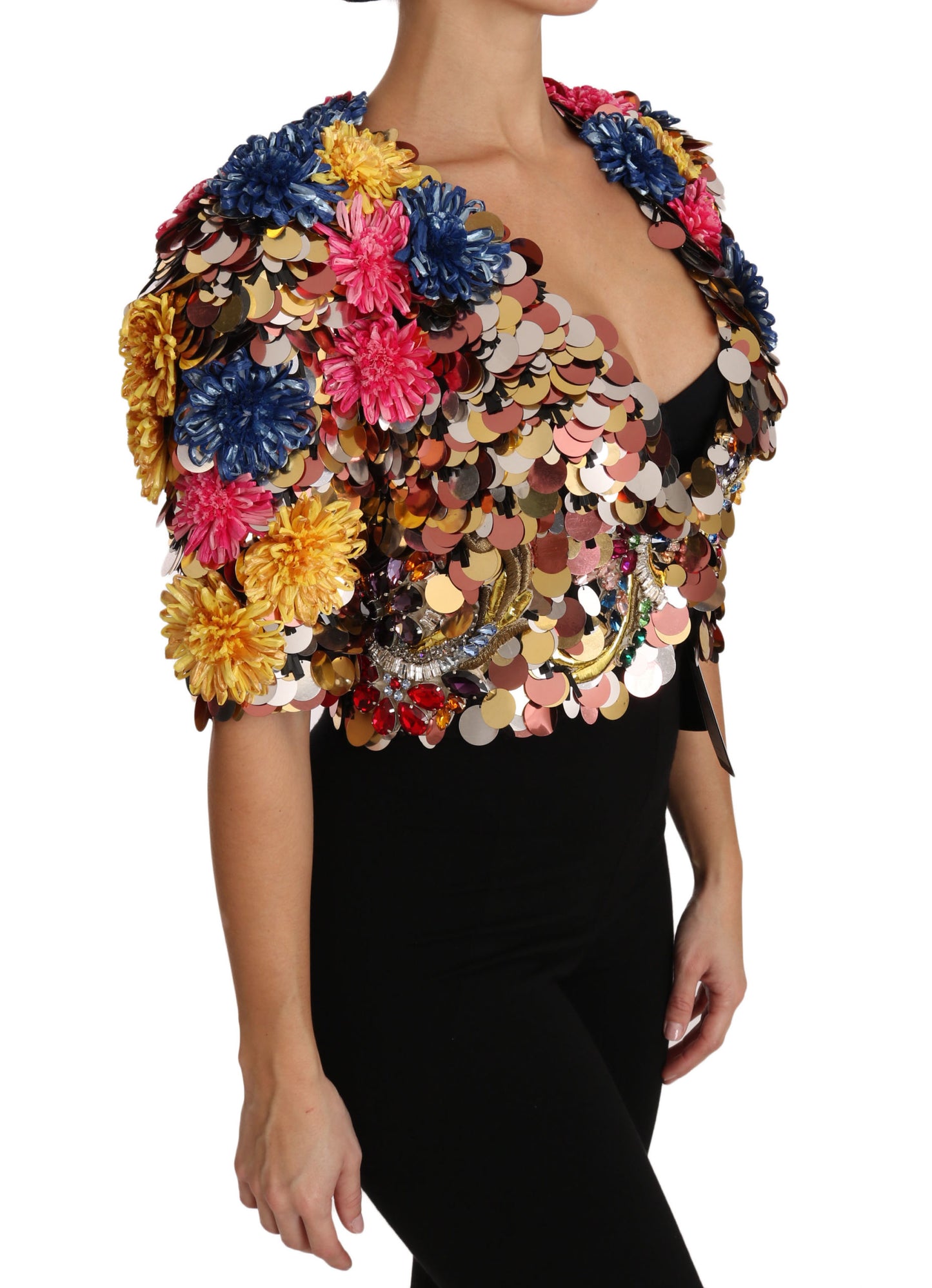 Dolce & Gabbana Crystal Sequined Floral Jacket Coat