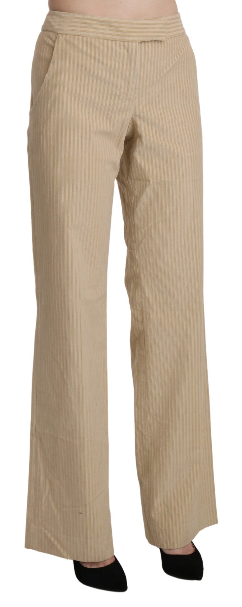 Ermanno Scervino Beige High Waist Flared Wide Leg Trouser Pants