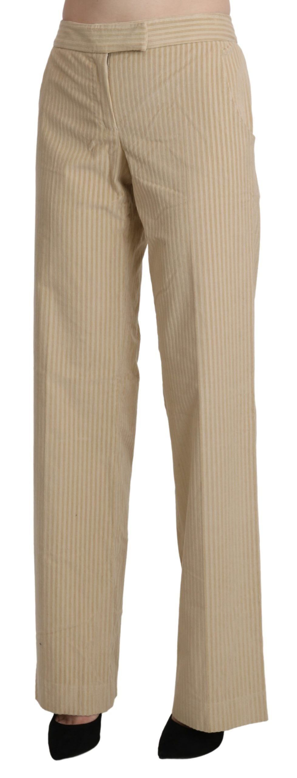 Ermanno Scervino Beige High Waist Flared Wide Leg Trouser Pants