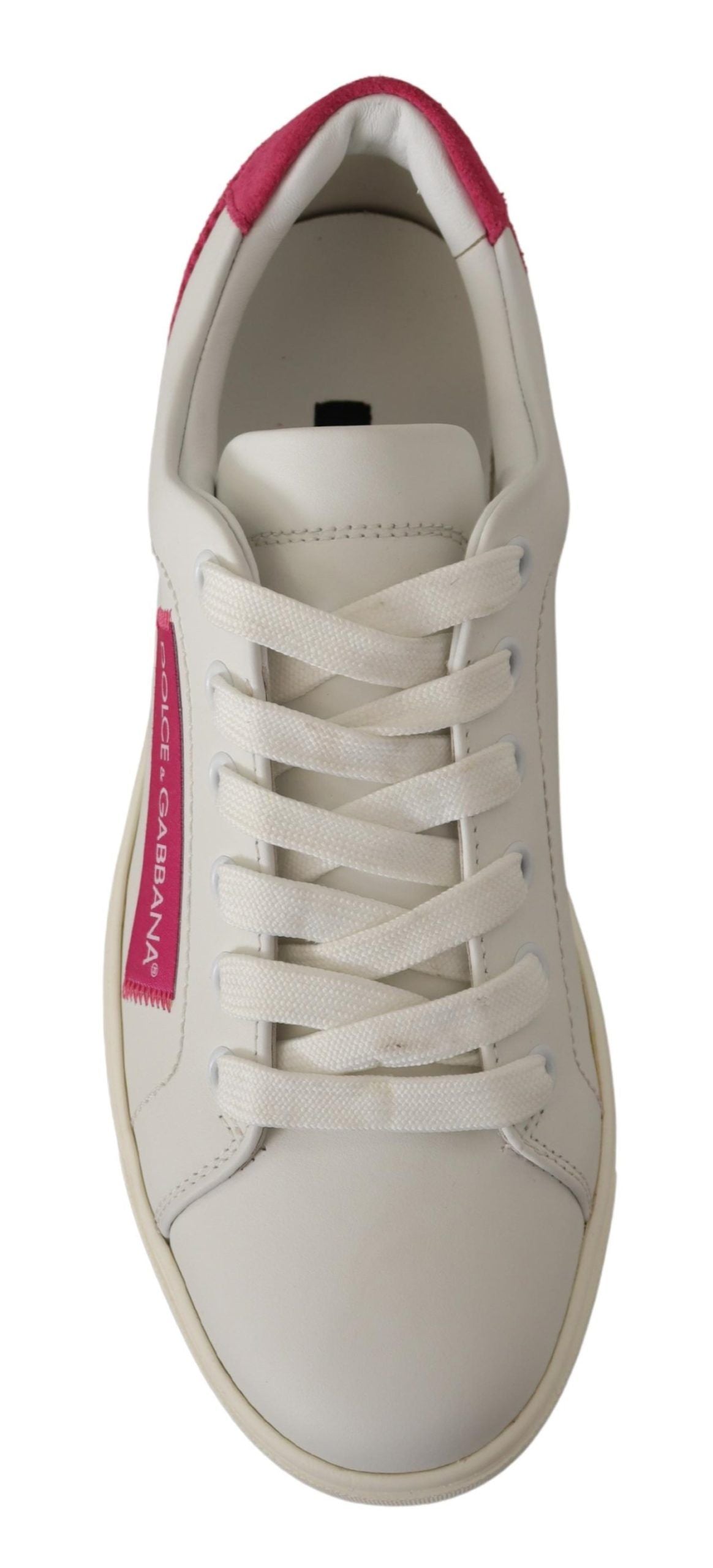 Dolce & Gabbana White Pink Leather Low Top Sneakers Womens Shoes