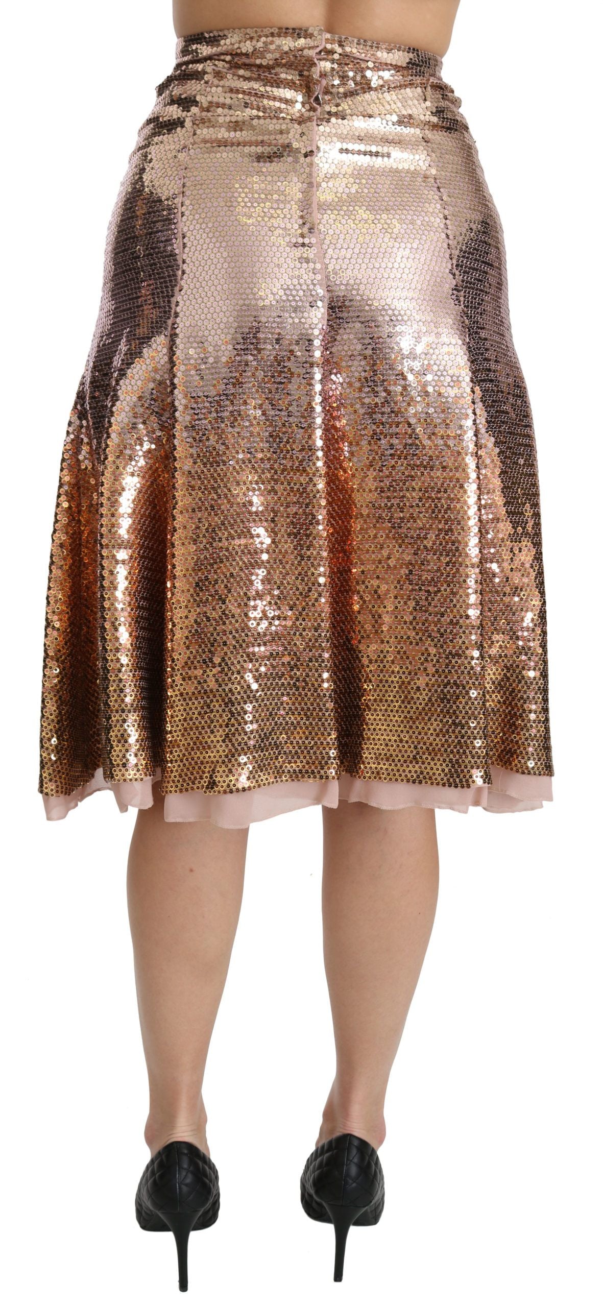 Dolce & Gabbana Gold Sequined High Waist Midi Skirt