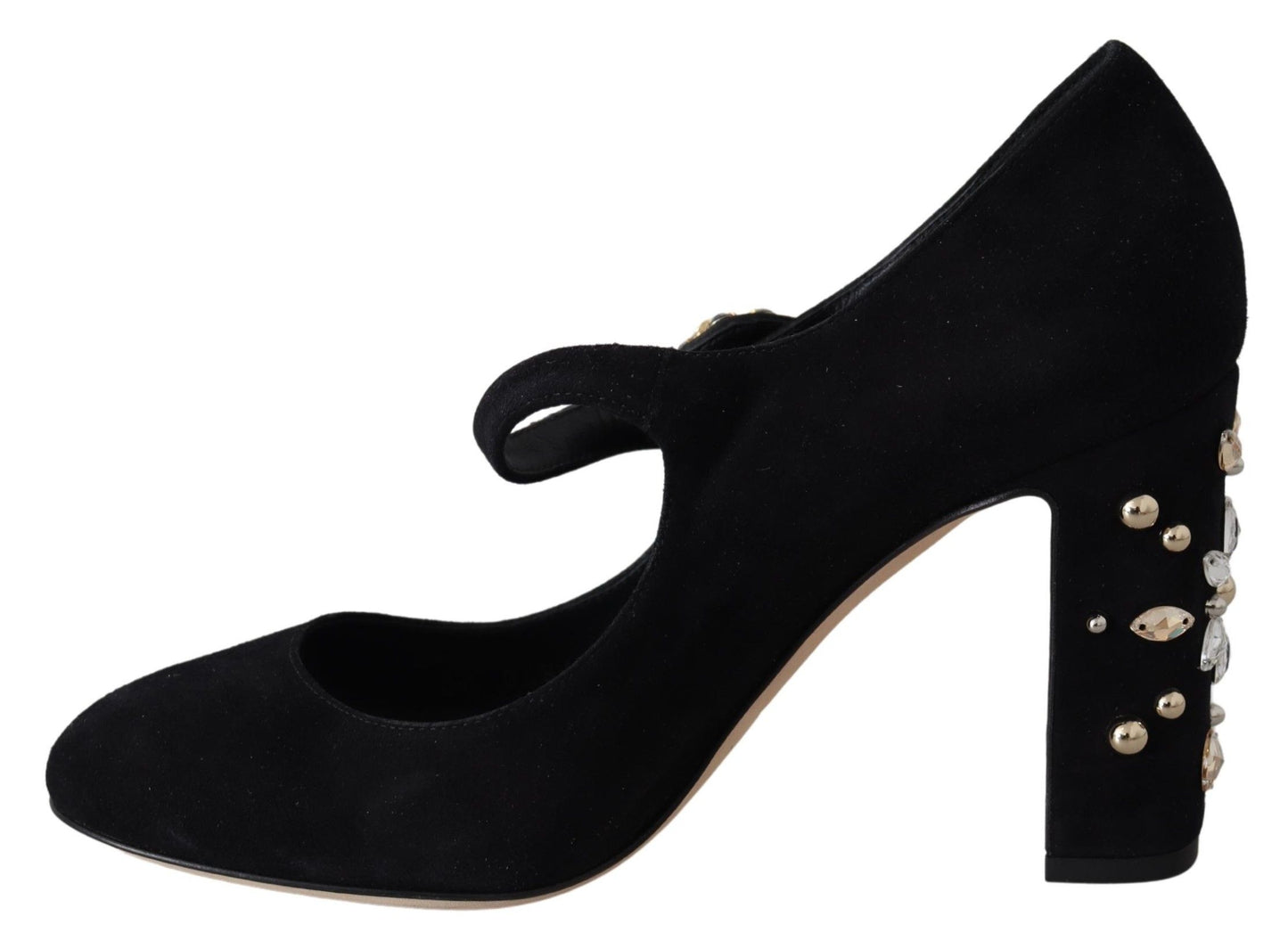 Dolce & Gabbana Black Suede Crystal Heels Mary Jane Shoes