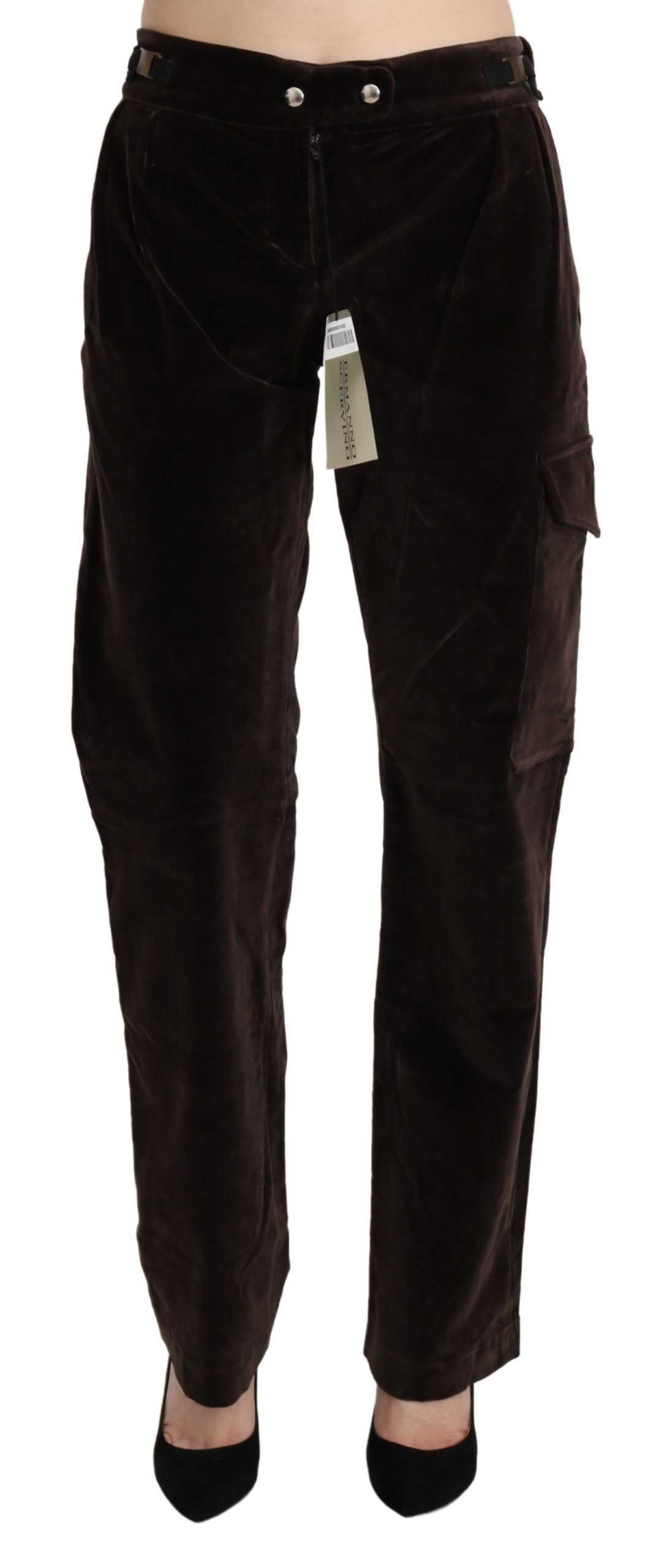 Ermanno Scervino Brown High Waist Cargo Straight Cotton Pants